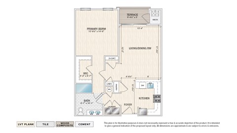 Floor plan for 1 bed, 1 bath, 920 sqft